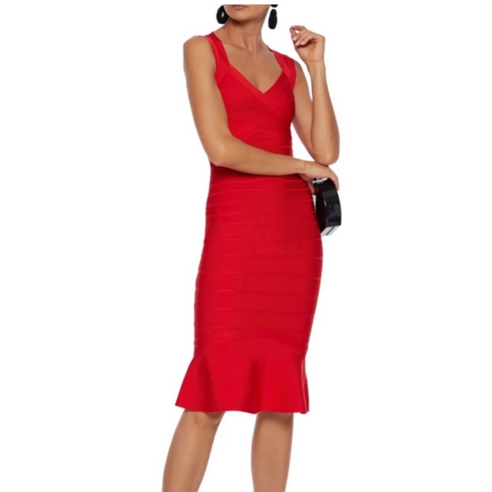 Herve Leger fluted bandage dress (midi)